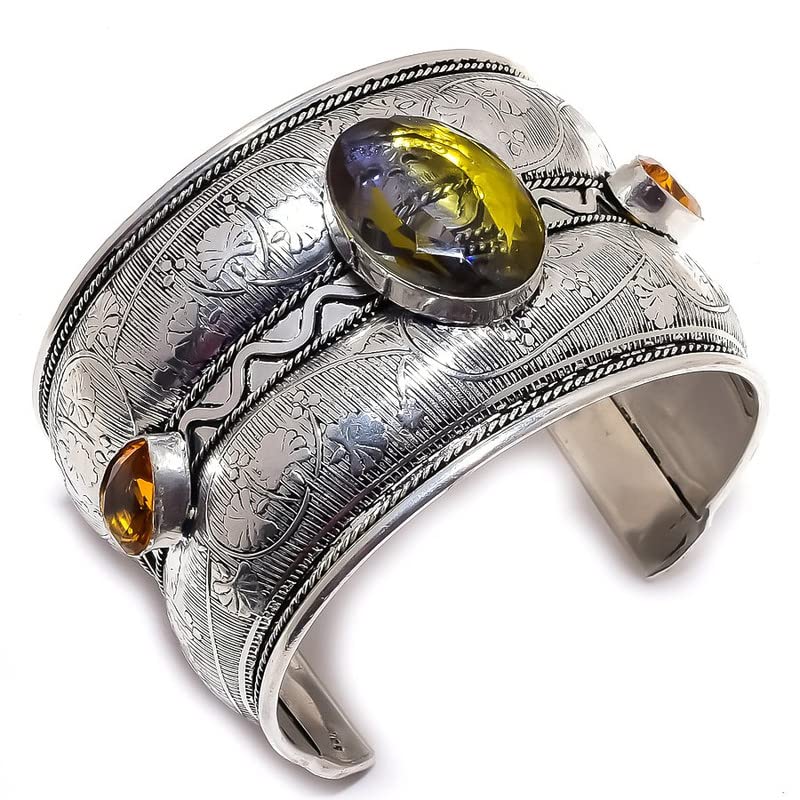 Bracelet manchette tourmaline bicolore ajustable pour poignets fins