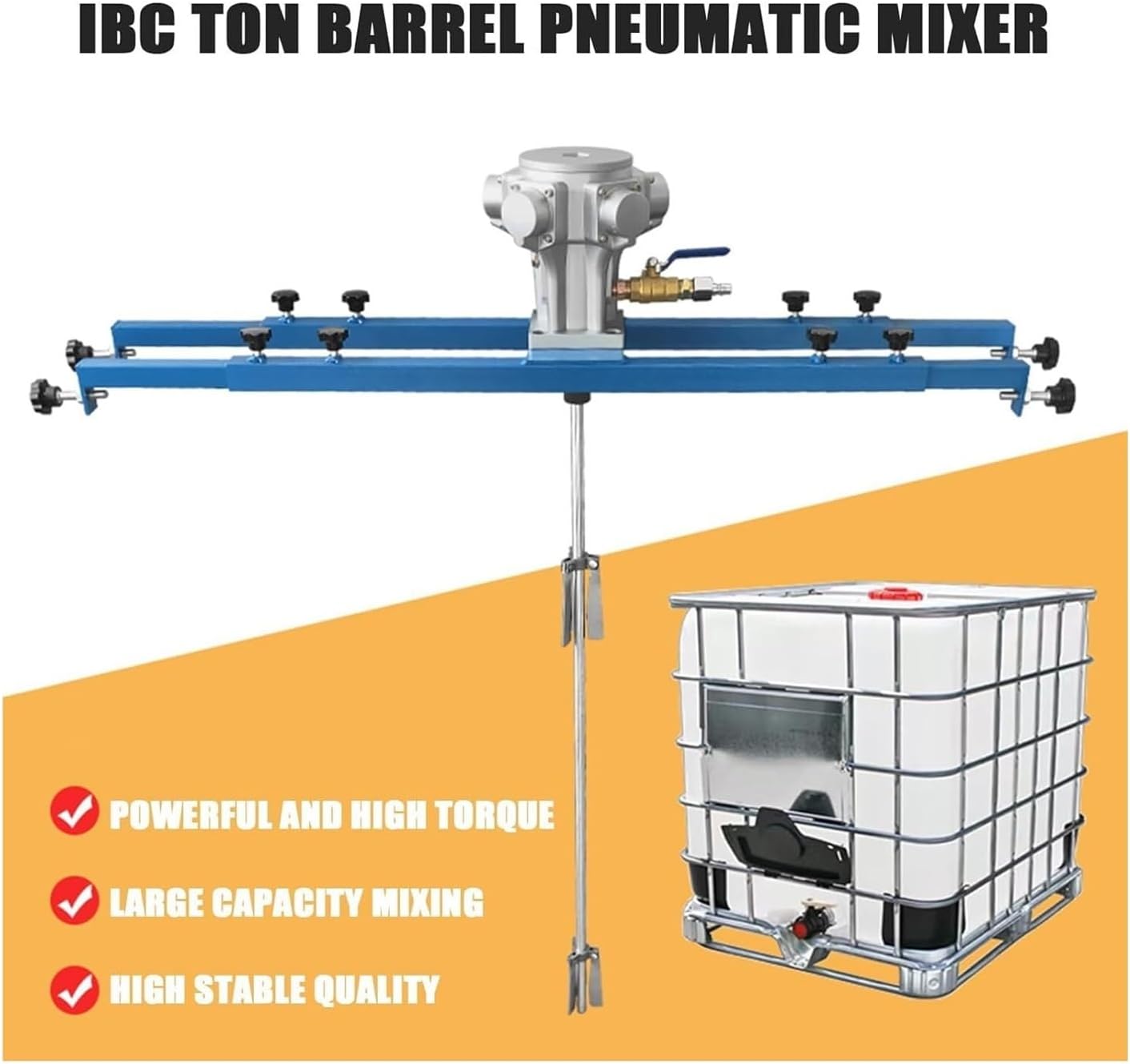 IBC Air Agitator, 1/2HP Pneumatic Tank Mixer Machine, 1000L Paint Stirring Machine, Mixing Rod Length 880MM, Impeller Diameter 250mm
