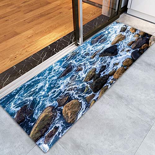 Sea Stones Print 17Mm Thick Memory Foam Bathroom Carpet And Door Mat Non-Slip Absorbent Super Bath Mats Comfortable Flannel Bathroom Carpet Bed Rug 71 X 24 Inches #TOP3