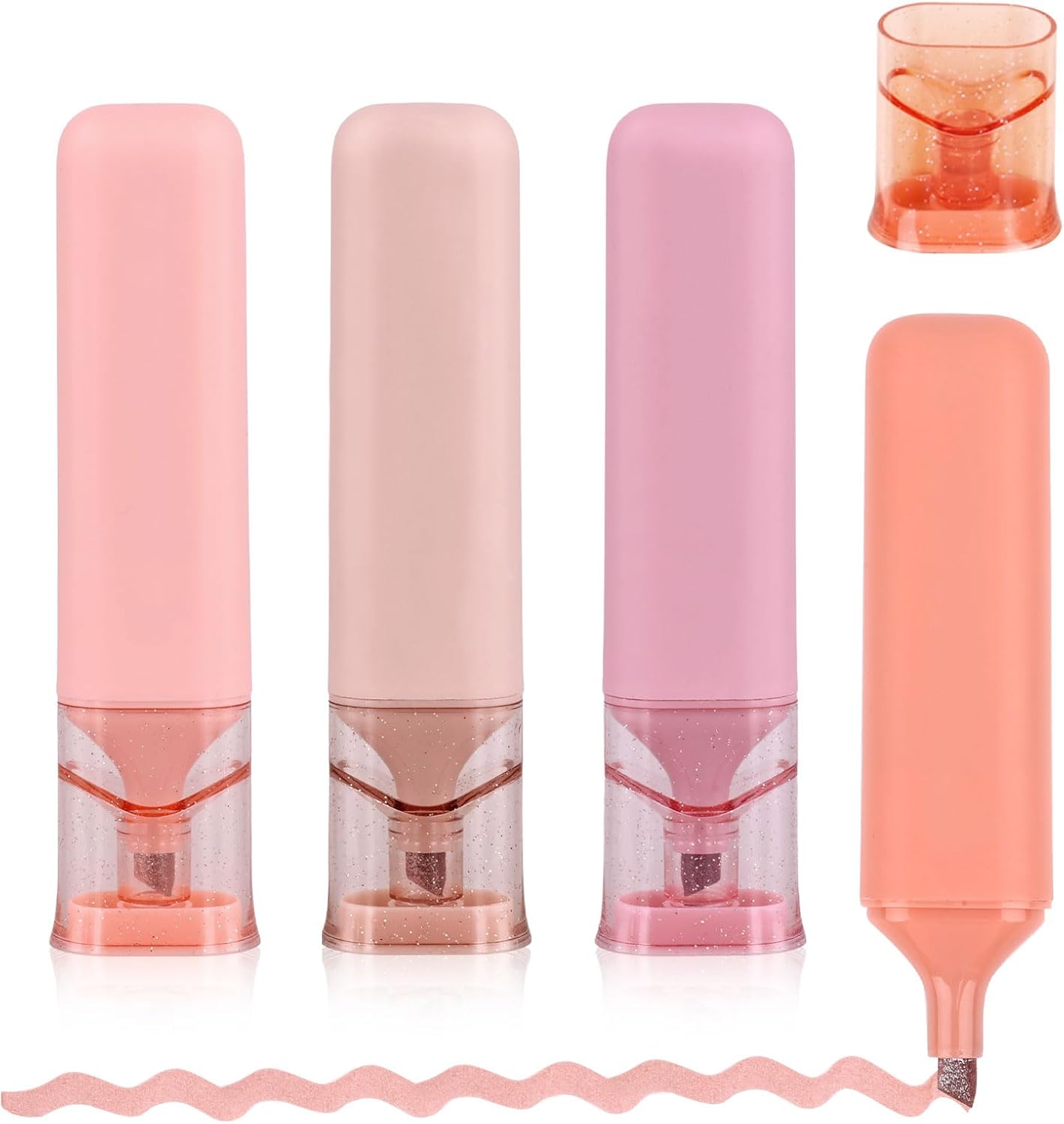 PEUTIER 4pcs Glitter Highlighters, 4.45x0.98in Nebula Glitter Highlighter Markers Sparkly Highlighters School Classroom Supplies for Men Women And Kids(Pink)
