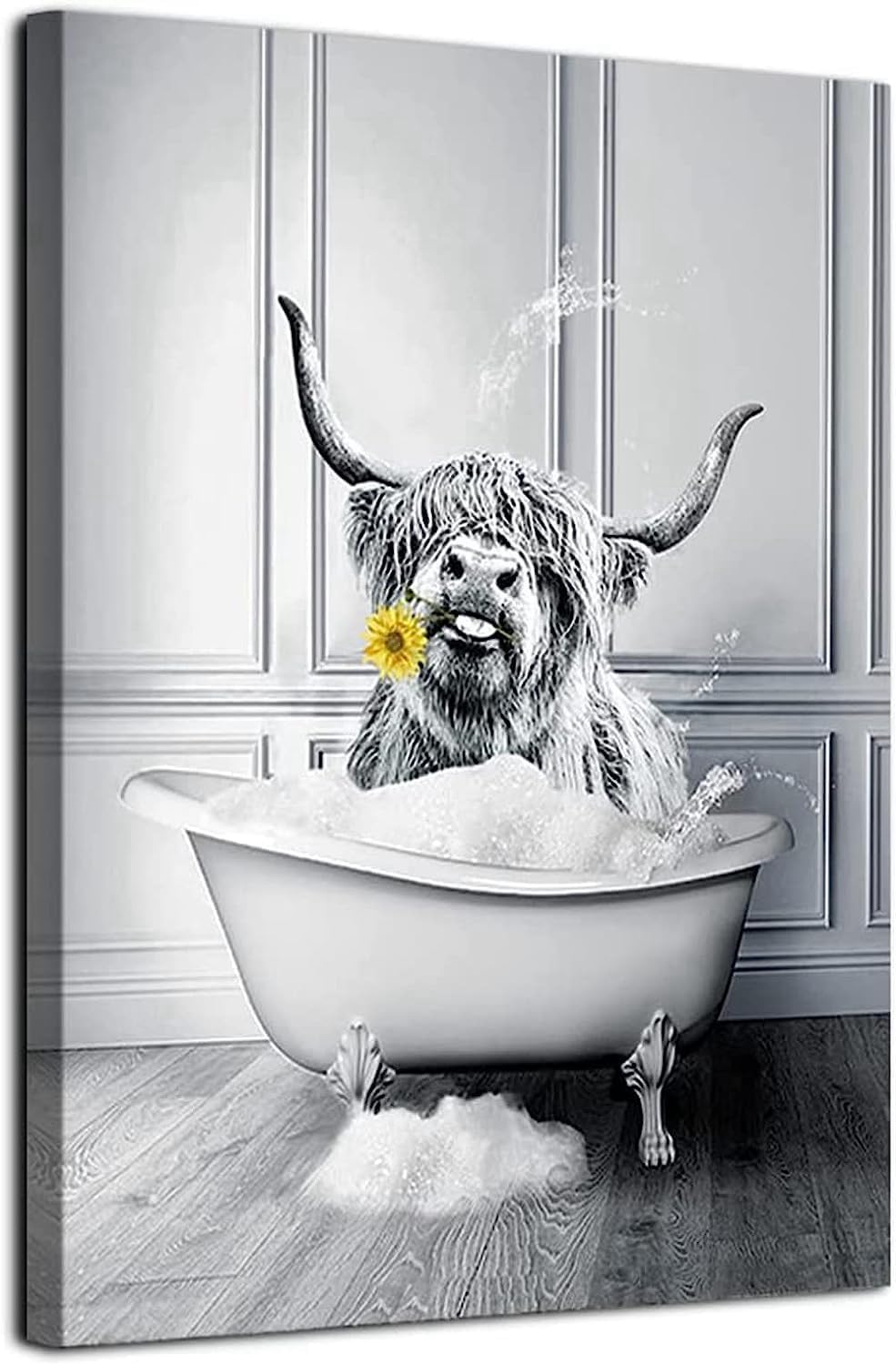 WADBTP High Ground Cow Bathroom Decoration Pictures, Modern Black and White Animal Bathroom Wall Decoration Poster