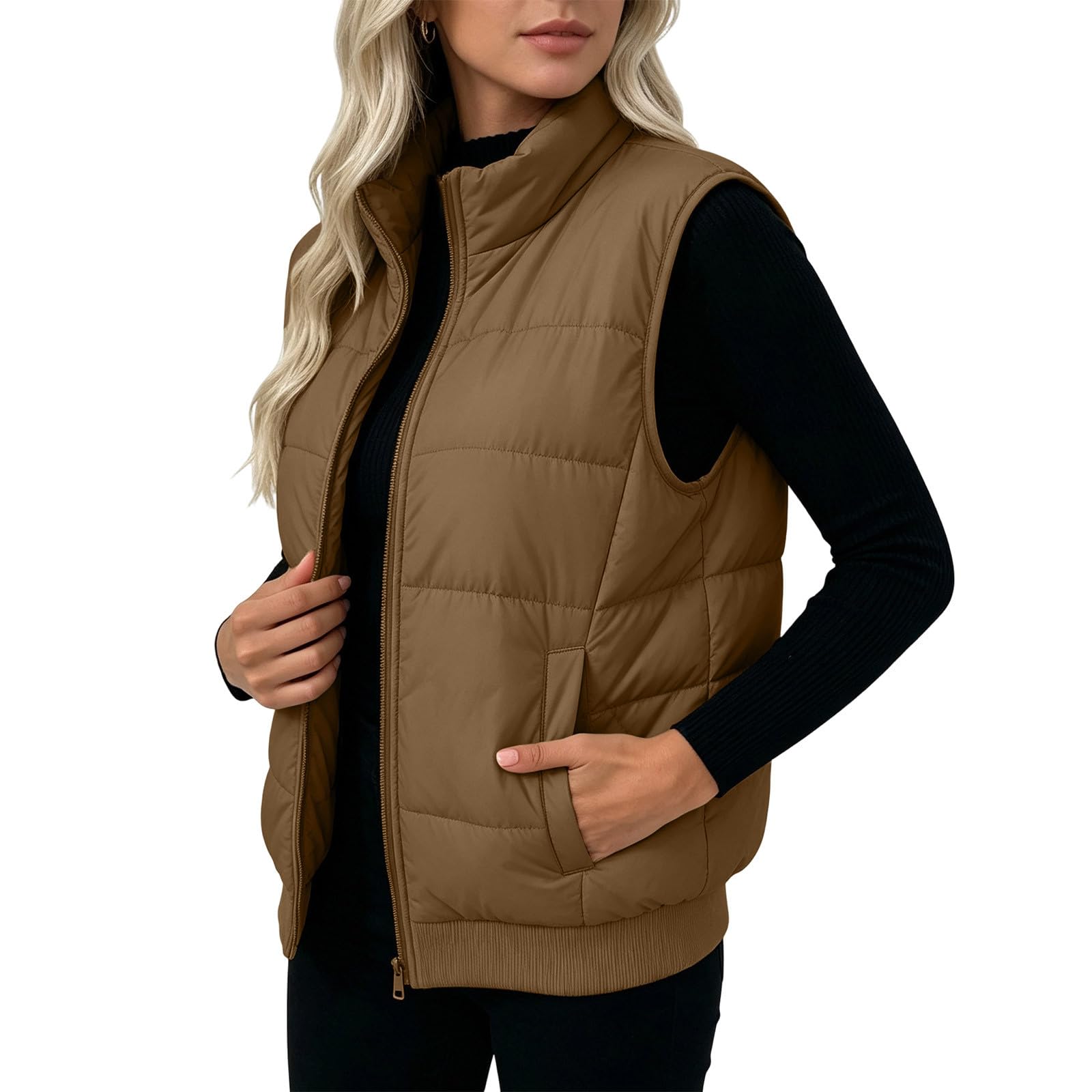 Gilet Femme Capuche Matelassé Zippé Chaud Chic Mode Casual Urbain Chic