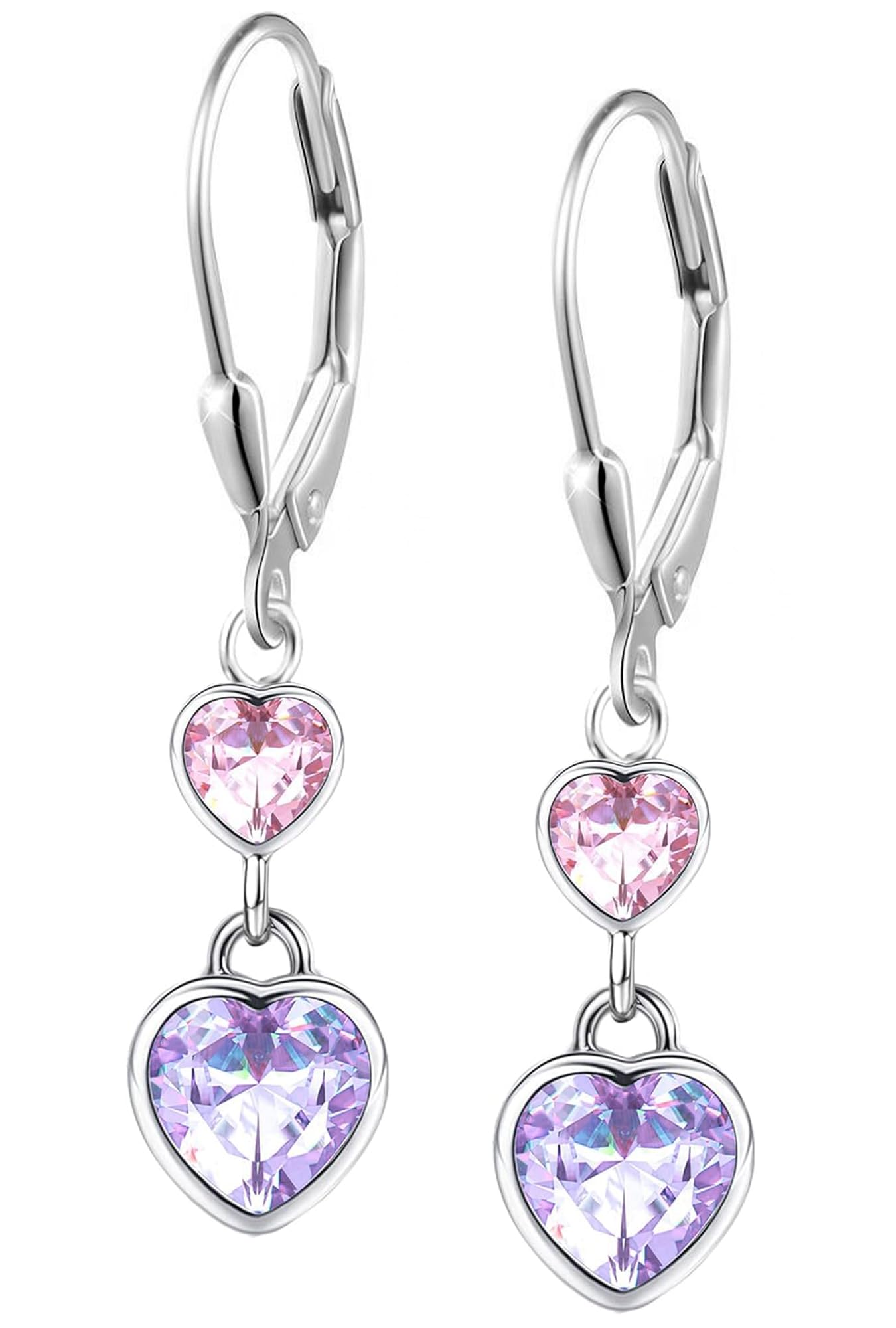 Limana Ohrhänger Herz 925 Silber – Herz-Brisur mit Zirkonia (rosa/lila)
