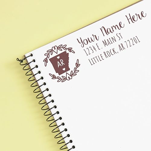 Miniatura 129 de State Love - Sello de dirección autoentintado para Texas, caja rosa, púrpura o negra, impresiones limpias y nítidas, diseño rectangular, tamaño 7/8