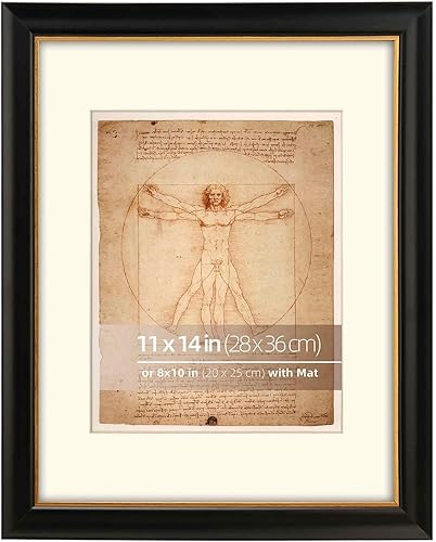 Marco de fotos retro vintage de 2 tonos de madera negro dorado de 11 x 14 pulgadas, tapete blanco roto de grado museo de 8 x 10, protección de