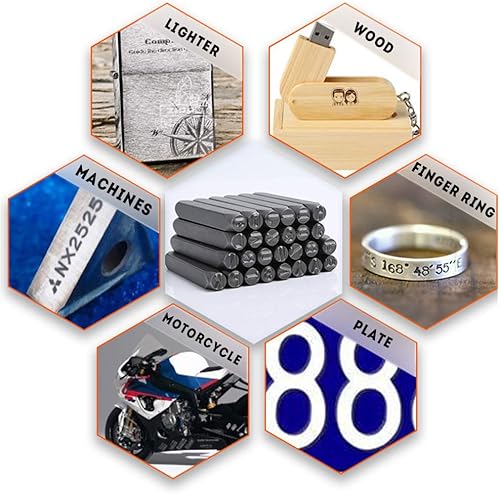 Miniatura 7 de Oudtinx Juego de sellos de números y letras (36 piezas de punzónA-Z y 0-9) metal de acero al carbono endurecido de grado industrial, caracteres de