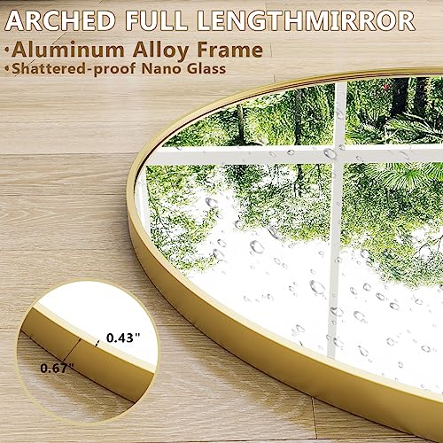Oversized Full-Body Mirror, 76" x 34" Arched Full-Length Mirror, Gold Metal Frame, Floor Mirror for Bedroom, Living/Dressing Room, Gym - Stand/Wall Mounted/Leaning