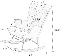 Vista 2 de Mecedora moderna de tela de lino, mecedora con respaldo alto y reposabrazos, cómodo sillón lateral con base de madera maciza para guardería, sala