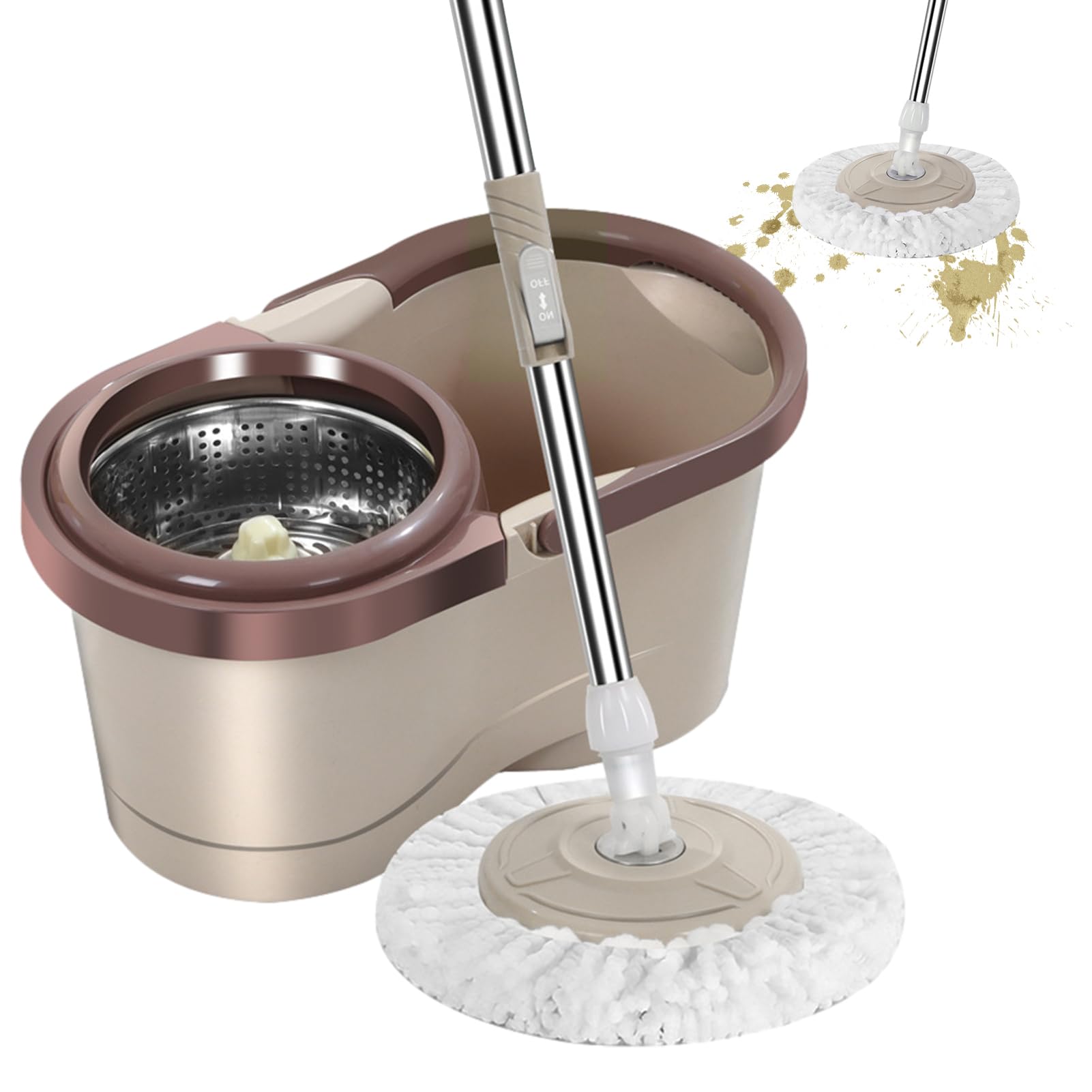 Mop et Secchiello | Set di mop e secchi rotanti a 360° | Set di secchio per mop bagnato con rotazione automatica | Panno senza sforzo con testa rimovibile
