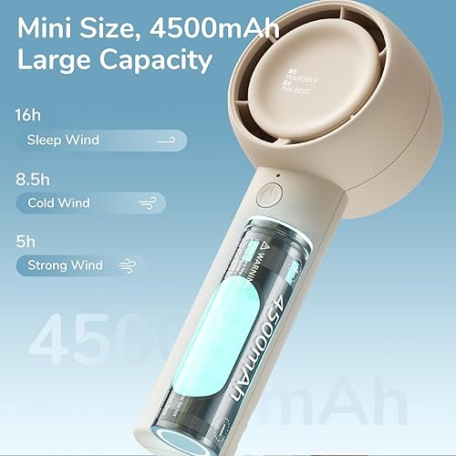 Miniatura 3 de JISULIFE Ventilador de mano, innovador diseño de aspas de ventilador ocultas, mini ventilador portátil de 4400 mAh con tiempo máximo de enfriamiento