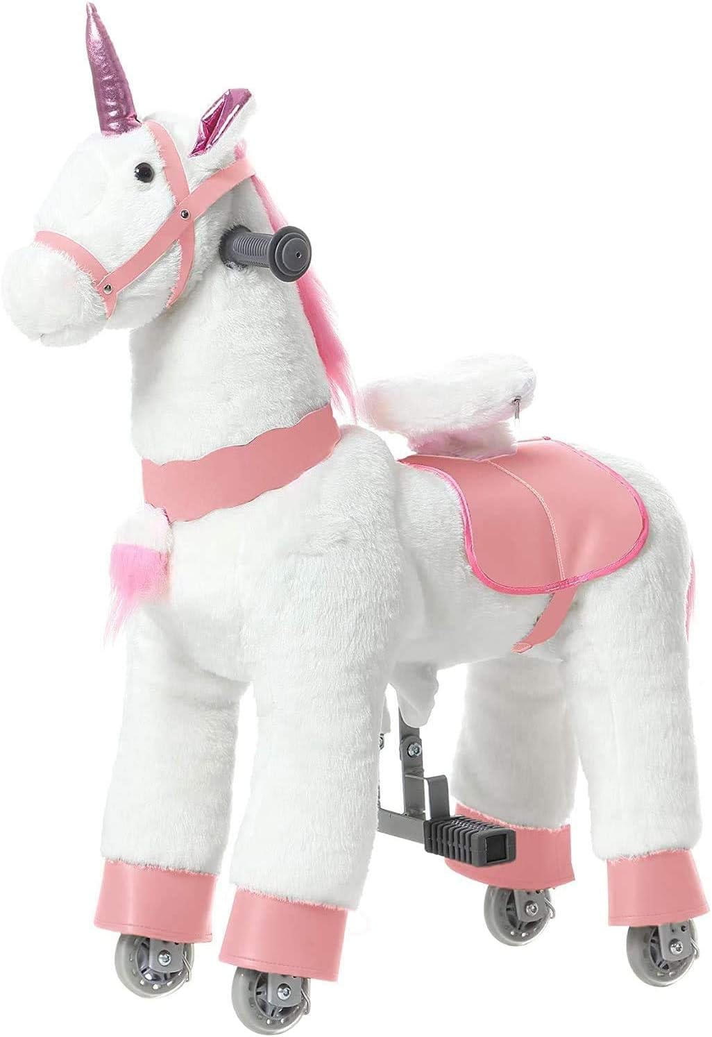 Mechanical Walking Unicorn Ride on Horse Toy with Wheels Giddy-Up Moving Horse Action Pony Riding on Toy Unicorn Small