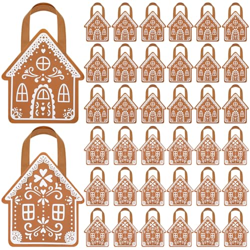 Silkfly 48 Pcs Non Woven Gingerbread House Christmas Tote Bags with Handles Gingerbread House Shape Gifts Candy Goodies Treats Bags for Xmas Holiday Party Favors by Silkfly - Used condition - US$19.01