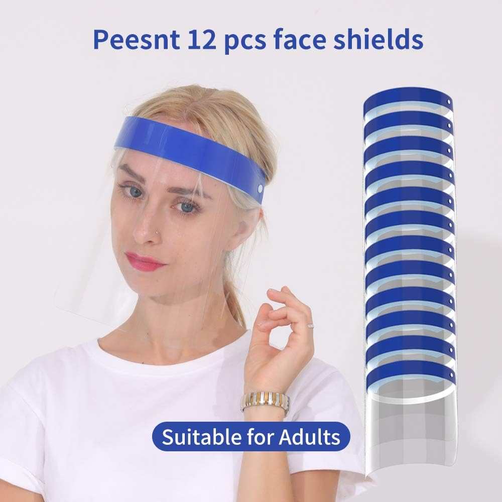 Peesnt 12 Pcs Reusable Clear Plastic Face Shields for men and women