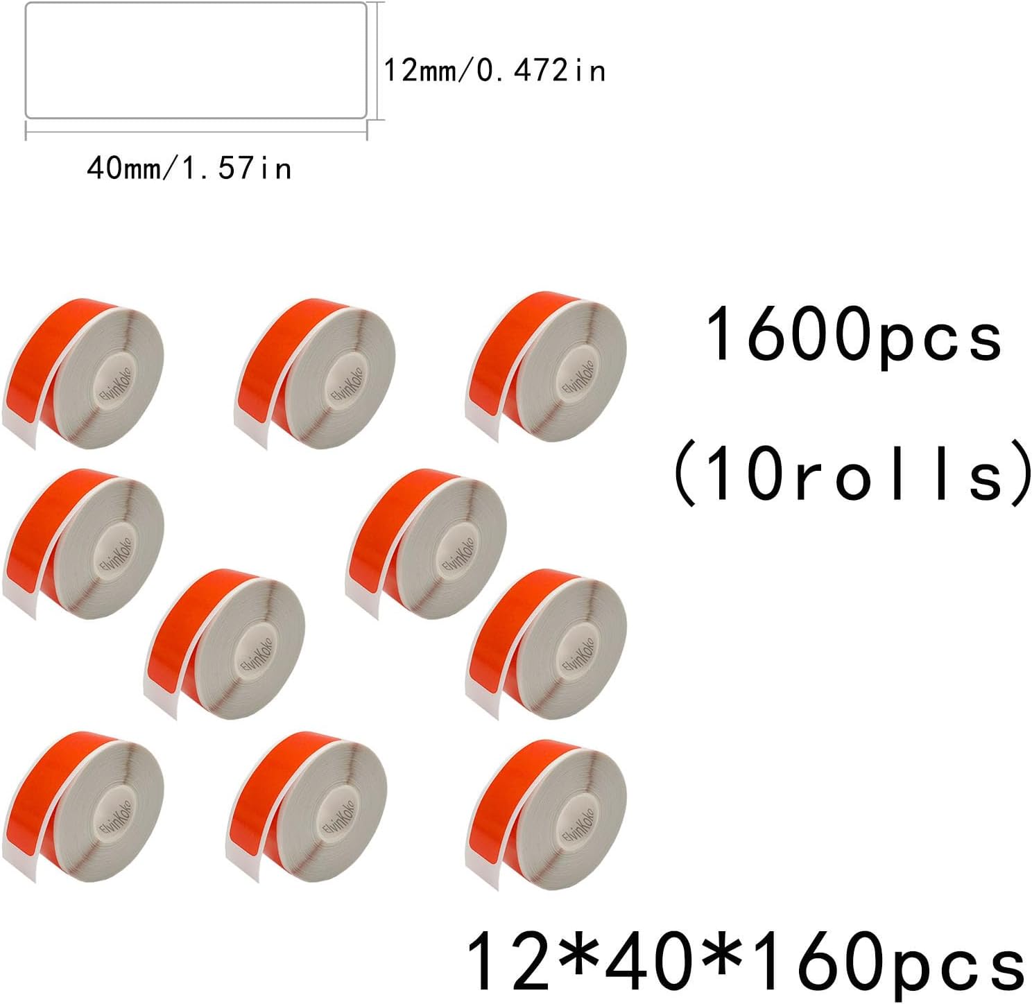1600Pcs D30 Label Tape P11 Paper P15 Portable Label Stickers10rolls12x40mm Red