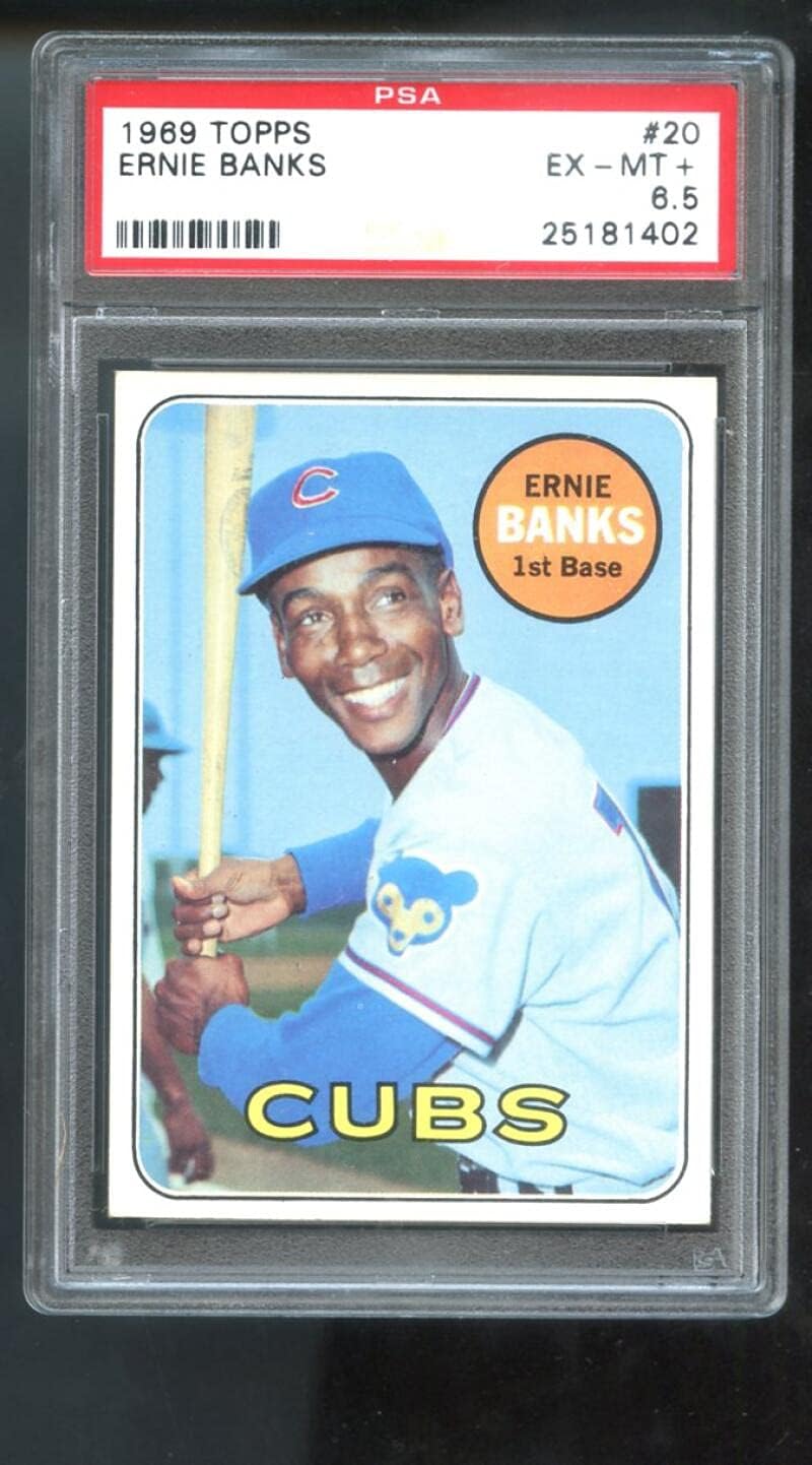 1969 Topps #20 Ernie Banks Chicago Cubs PSA 6.5 Graded Baseball Card MLB