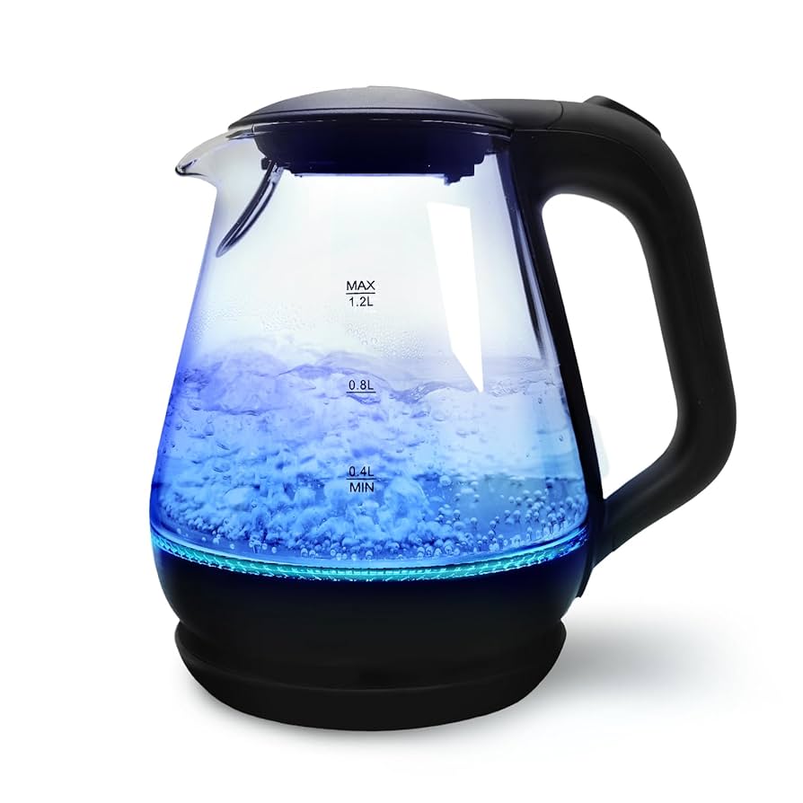 ブルーのガラス製電気ケトル 1L 容量 自動電源オフ機能付き Amazon | [プラス30日延長保証カード付] ガラスケトル 電気