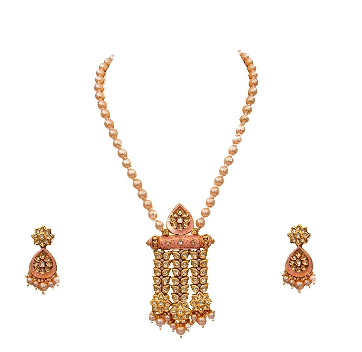 Pink Kundan joya tradicional con rubíes y cuentas de perla sobre cobre 3
