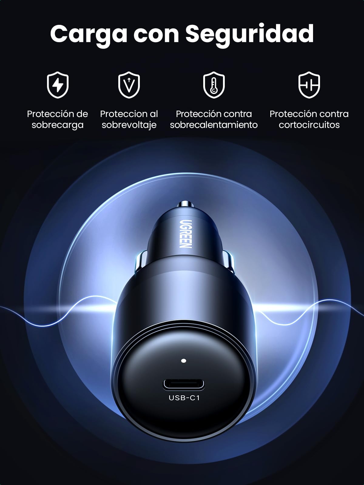 UGREEN Cargador Coche USB C 150W Car Charger Tipo C GAN 4 Puertos | PD 3.1 QC 4.0 PPS Cargador Mechero Coche Carga Rápida Compatible con iPhone 17 16 15 MacBook M5 M4 M3 M2 M1 iPad Galaxy S26