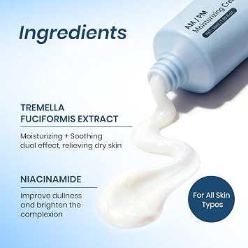 AM/PM Moisturising Cream, Hydrating Face Moisturiser for Skin Barrier Support with Niacinamide & Tremella, Brightening 24-Hour Hydration, Non-Greasy Daily Skincare for All Skin Types, 50ml