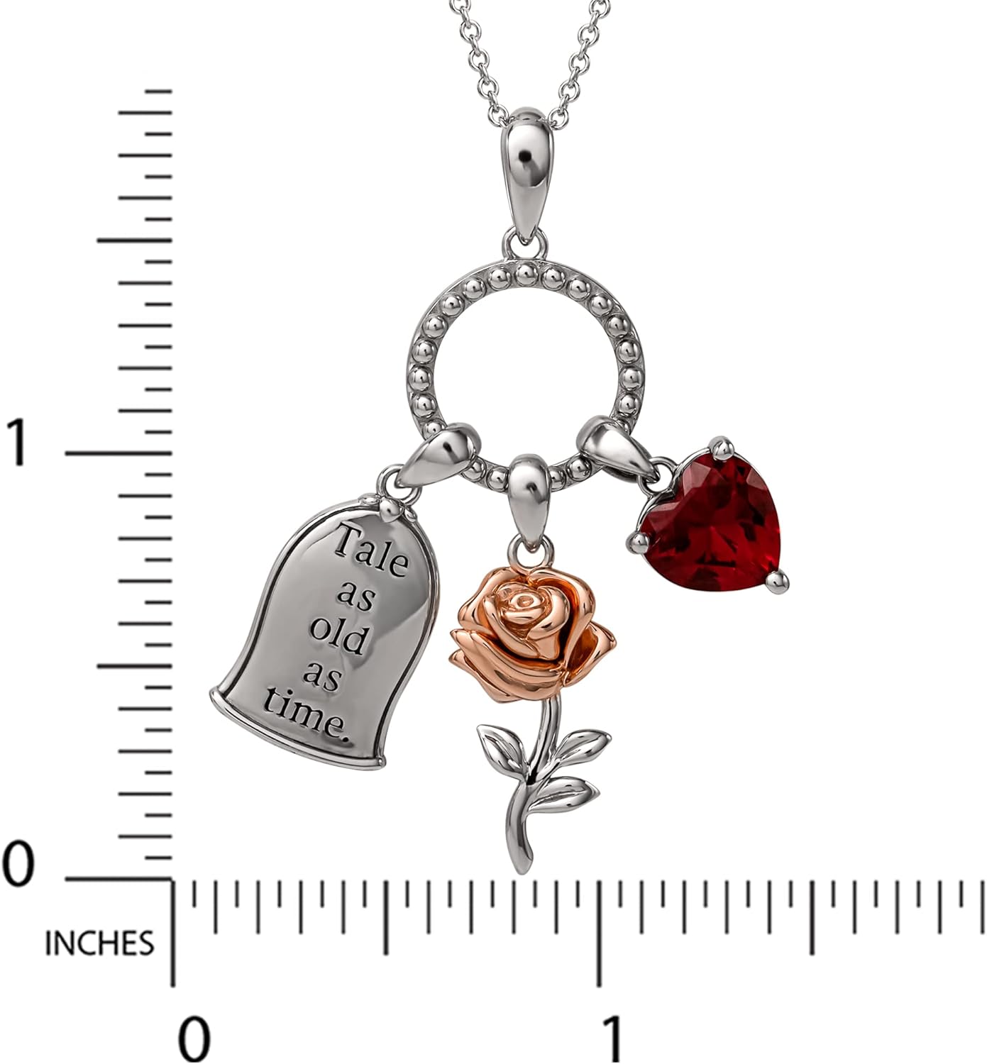 Disney Charm Pendant Necklace, Beauty and The Beast, Sterling Silver,18": Clothing, Shoes & Jewelry