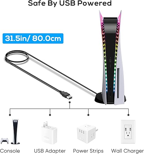 Miniatura 4 de Tira de luz LED para consola delgada PS5PS5, tira LED RGB de 7 colores, 358 efectos, tira de luz flexible con control remoto IR para PS5, accesorios