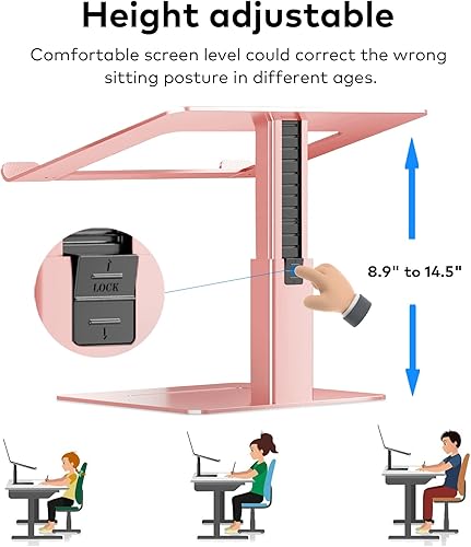 Miniatura 3 de Soporte ergonómico de aluminio para laptop, altura ajustable de 7 a 15 pulgadas, elevador de computadora portátil sentado y de pie para portátil de