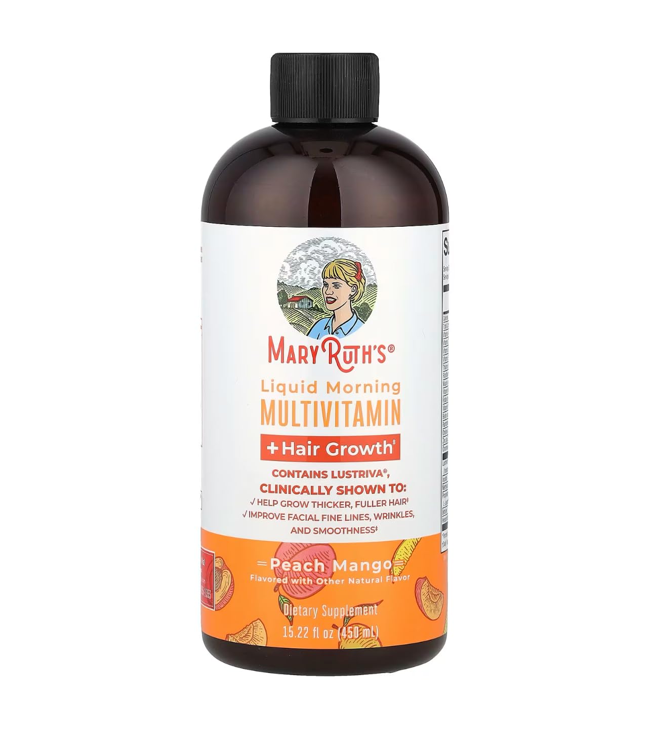 MaryRuth's Liquid Multivitamin + Hair Growth | Biotin 10000mcg | Lustriva Hair Growth Supplement | Clinically Tested in Women for Thicker Hair & Facial Wrinkles | Skin Care | Ages 18+ | 15.22 Fl Oz