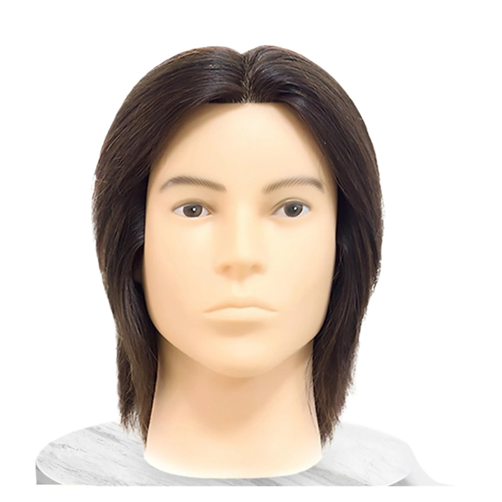 Męska Głowica Treningowa Fryzjerska Z Manekinem Prawdziwych Włosów Akcesoria Fryzjerskie Do Autentycznego Cięcia Modelu Trwałej Ondulacji(Height 28cm)