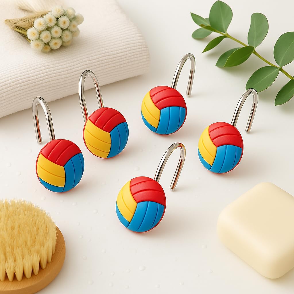 Colorful Volleyball Shower Curtain Hooks Set of 12 - Resin Sports Themed Bathroom Hooks, Fun Decorative Accessories for Sports Fans image 5
