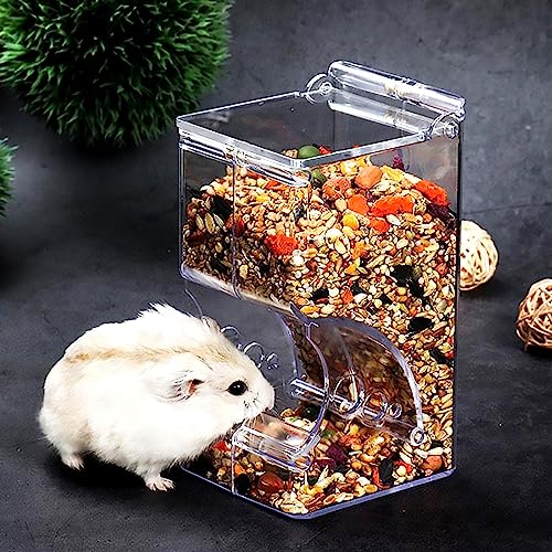 Dibotell Hamster Futterspender, Automatischer Hamster Futterspender, 300 ml Acryl Hamsterfutterautomat, transparent Tierfutterspender für Hamster Mini Igel Meerschweinchen Chinchilla Vögel