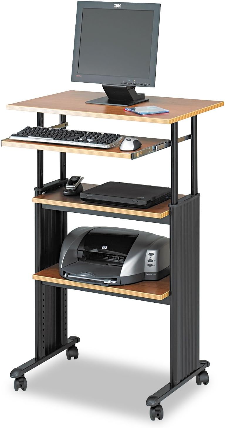 MUV Adjustable-Height Desk – Stand Up & Move While Working in Comfort & Style – Mobile on Four Dual-Wheel Casters, Two Locking – Medium Oak Finish