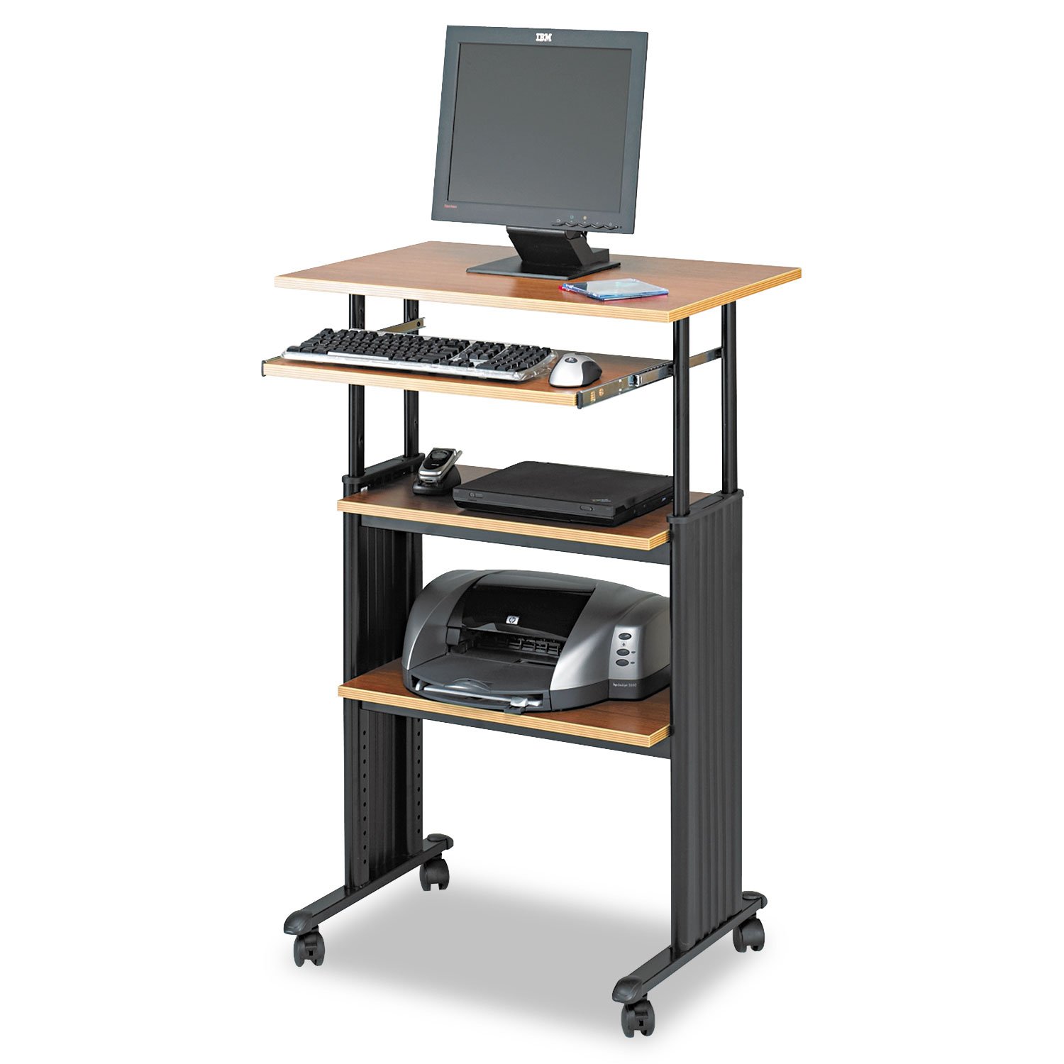 MUV Adjustable-Height Desk – Stand Up & Move While Working in Comfort & Style – Mobile on Four Dual-Wheel Casters, Two Locking – Medium Oak Finish
