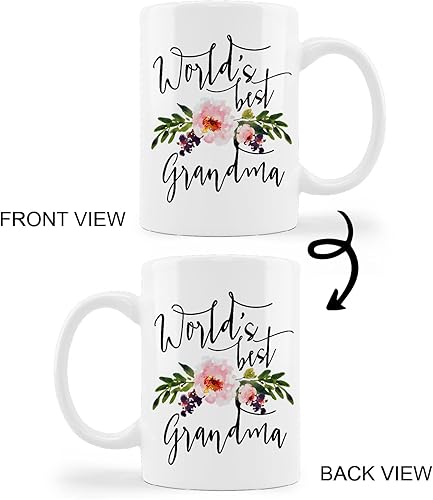 Miniatura 4 de Taza de cerámica floral para la mejor abuela, taza de cerámica floral de 11 onzas, taza de té con leche para abuela, abuela, cumpleaños, día de la