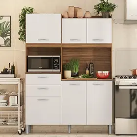 Armário de Cozinha 6 Portas 2 Gavetas Harmonia Demobile Amendola Branco