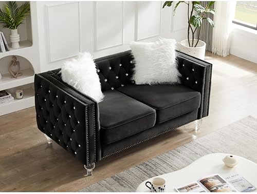 Miniatura 48 de i-POOK Sofá Chesterfield de terciopelo de 83 pulgadas de ancho con 3 asientos, 2 almohadas de felpa, patas de cristal y brazos recortados con cabeza