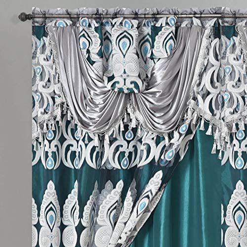 Gohd Golden Ocean Home Decor PEACOCK PRIDE Farmhouse Clipped Voile Jacquard Window Curtain Panel Drape With Attached Fancy Valance And Taffeta Backing. 2Pcs Set.Each Pc 54 Inch Wide X 84 Inch Drop + 18 Inch Valance. thumb #7