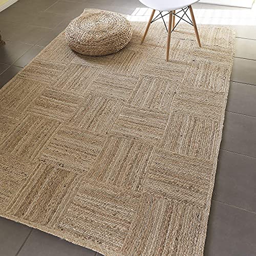 Image of Handmade Natural Jute Cotton Natural Fibers Floor /Door Mat Rugs Furnish Decor Striped Rectangular Design Carpet for Bedroom Living Room (JUTE0011, 3x5-Rug /Carpet)