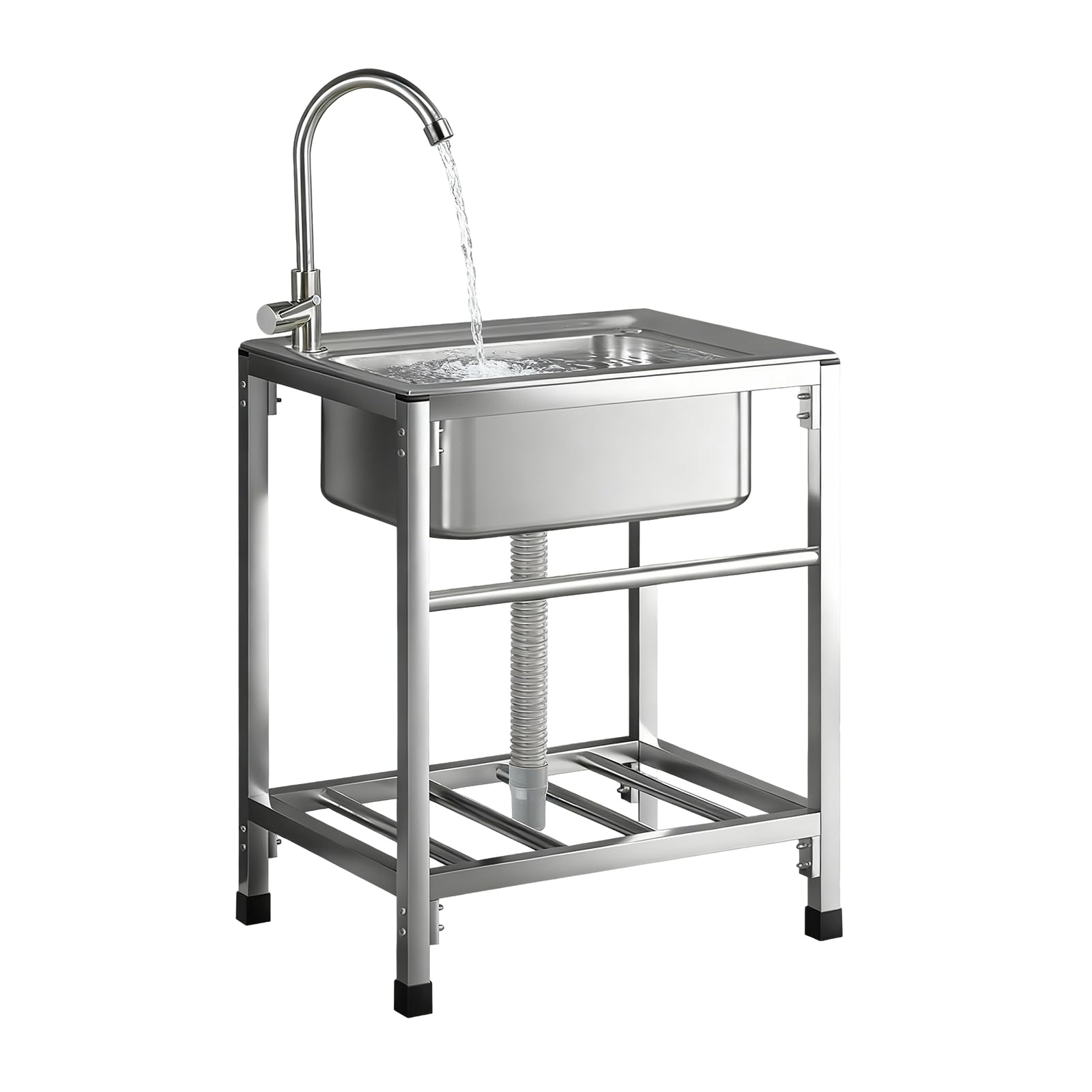 TAXXII Outdoor Garden Sink Free Standing, Commercial Single Bowl Sinks Stainless Steel Utility with Faucet Portable Kitchen for Garage Laundry Restaurant Camping Basement 42X37cm