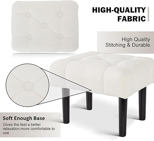 Miniatura 6 de HOUCHICS Taburete acolchado de piel, pequeño reposapiés otomano con patas de madera, silla rectangular moderna, reposapiés para sala de estar, sofá,