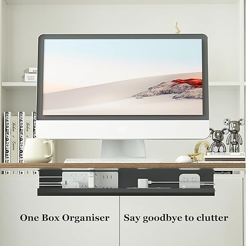 Miniatura 7 de MOSHOU Organizador de cables, bandeja de gestión de cables de 15.7 pulgadas, soporte para tira de enchufes, domador de alambre para oficina y hogar