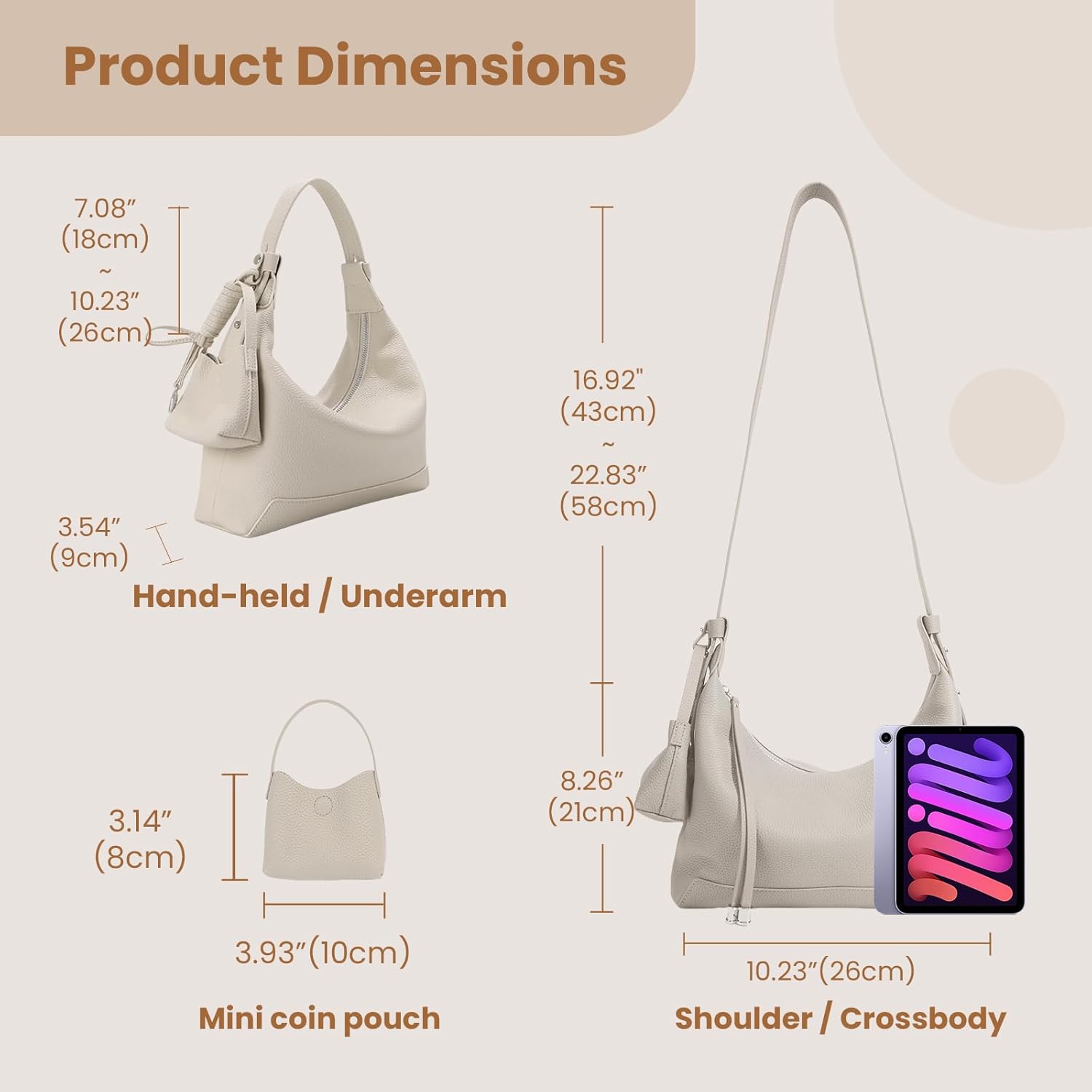Genuine Leather crossbody Bag for Women, Slouchy crescent Hobo bag Purses shoulder bag with Adjustable Strap - Image 5