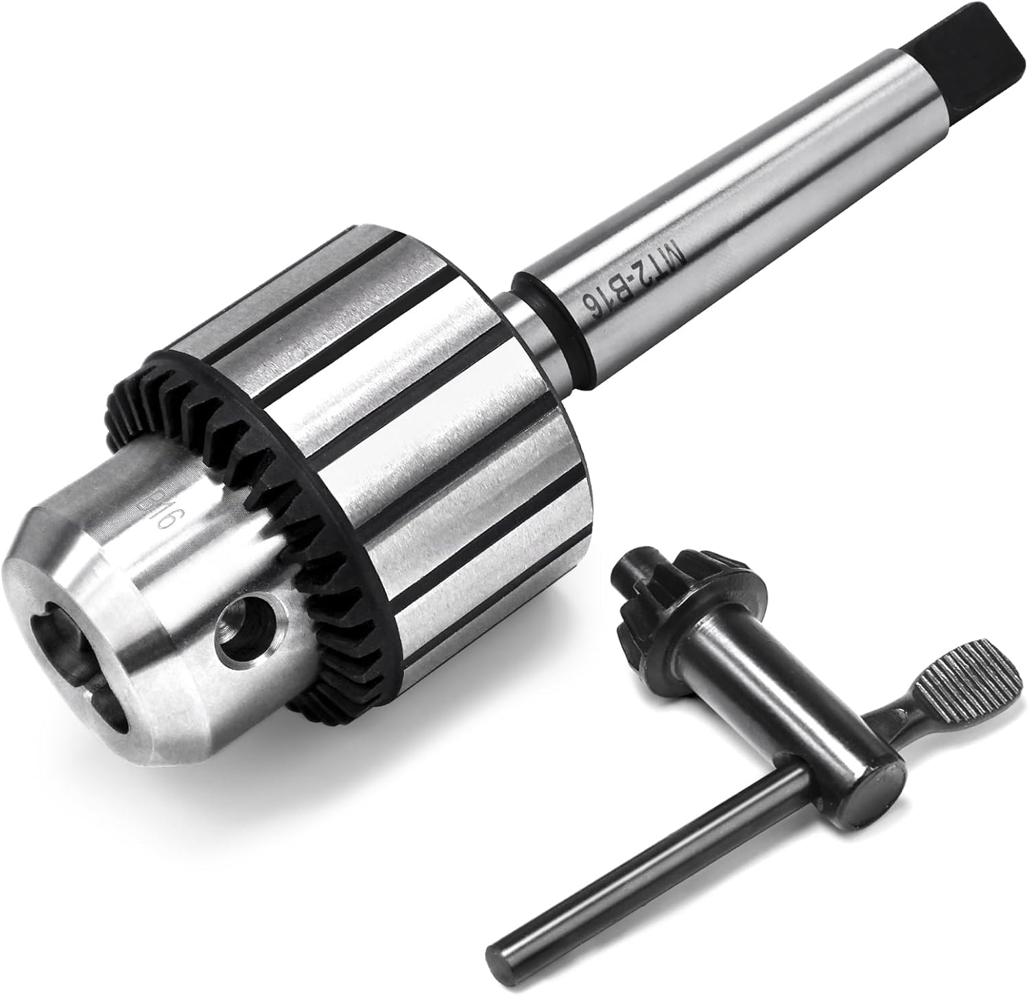 MT2 Morse Taper Drill Chuck, 1/2" Capacity, 0.005" Accuracy, Bearing Steel Construction, Fits Lathe, Drill Press & Milling, Includes Key(MT2- B16)