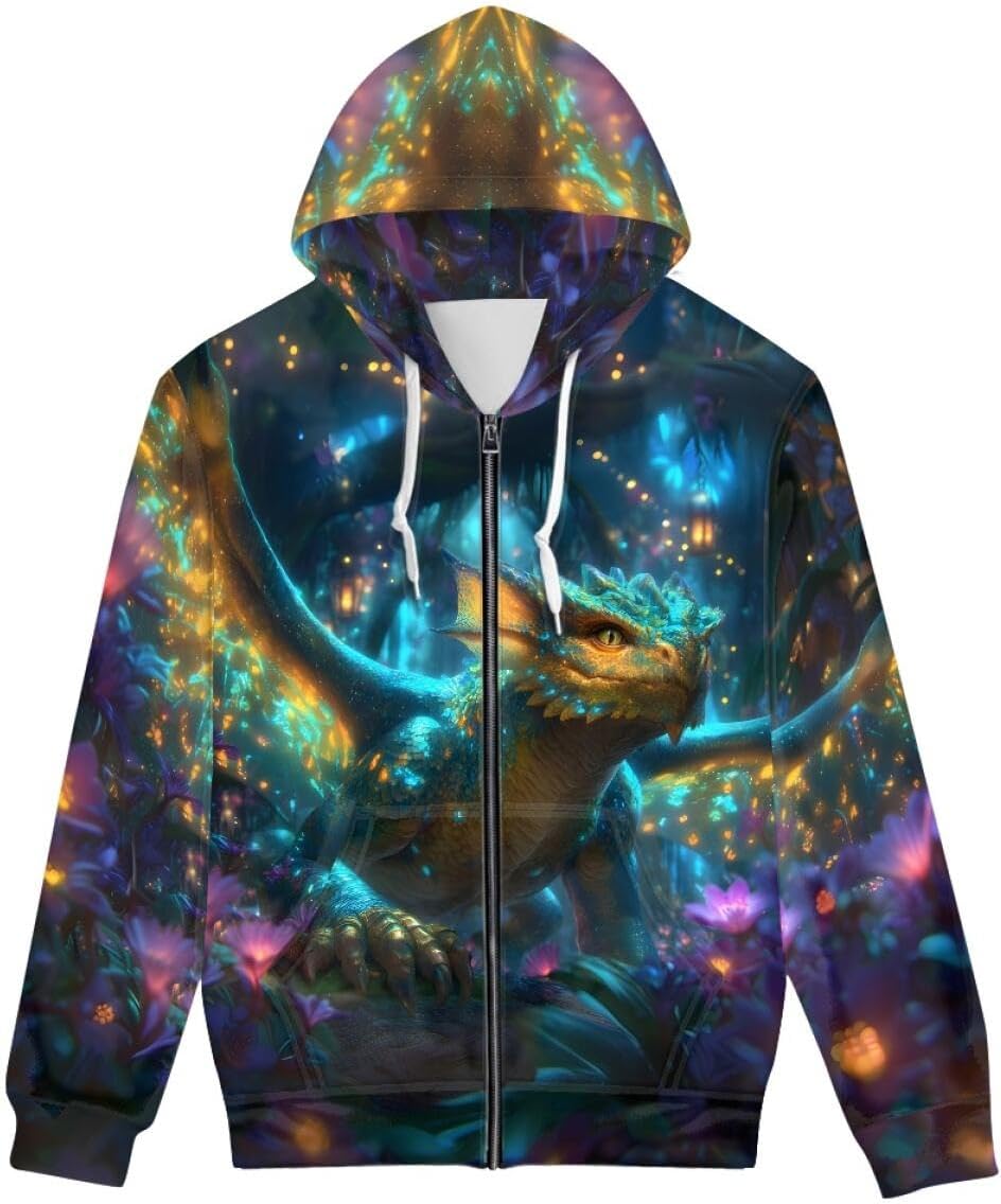 GLUDEAR Unisex Realistic 3D Digital Print Full Zip Hoodie Jackets Hooded Sweatshirt