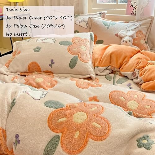 Vista 22 de Juego de funda de edredón a cuadros, funda de edredón floral, funda de edredón esponjosa, funda de edredón Kawaii de dibujos animados de conejo