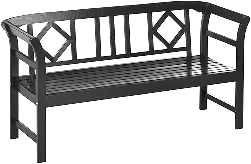 Outsunny Banco de madera para tres personas, banco de patio al aire libre, respaldo y reposabrazos, patrón rústico de diamantes de campo, asiento de