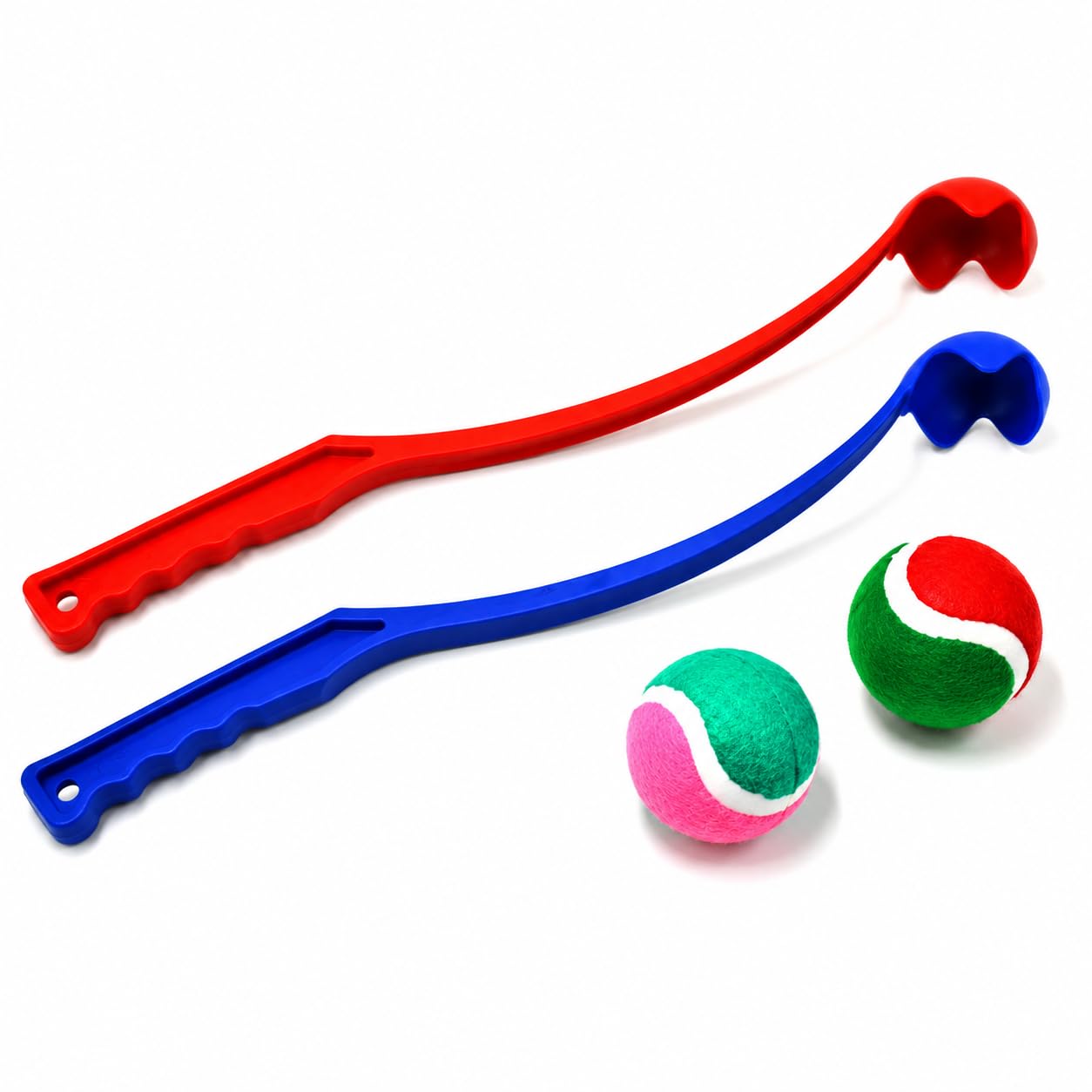 Interactive Dog Ball Launcher Toy Set with 2 Tennis Balls Long Throw Fetch Stick for Dogs Hands Free Pet Exercise Training Toy for Small Medium Large Dogs Outdoor Fun Dog Thrower-BLUE
