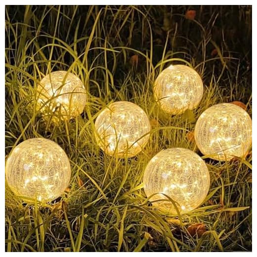 SyouHome Solar Garden Lights Outdoor Waterproof, 6 Pack LEDs Cracked Glass Ball Light, Ground Landscape Garden Decor, Solar Globe Decorative for Pathway/Patio/Lawn/Yard, 3.9"