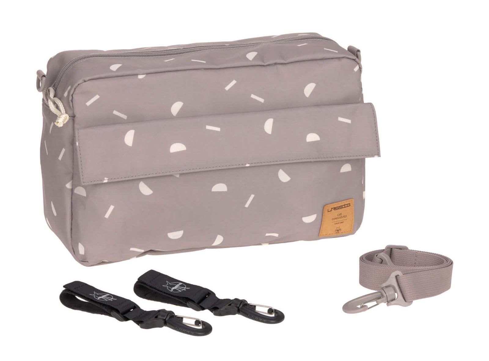 LÄSSIG Baby Kinderwagenorganizer Umhängetasche Kinderwagentasche inkl. Kinderwagenbefestigung/Casual Buggy Organizer Bag Blocks taupe