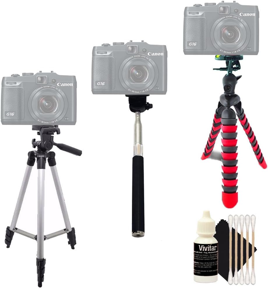 Tall Tripod + Flexible Tripod + Monopod + 3pc Cleaning Kit