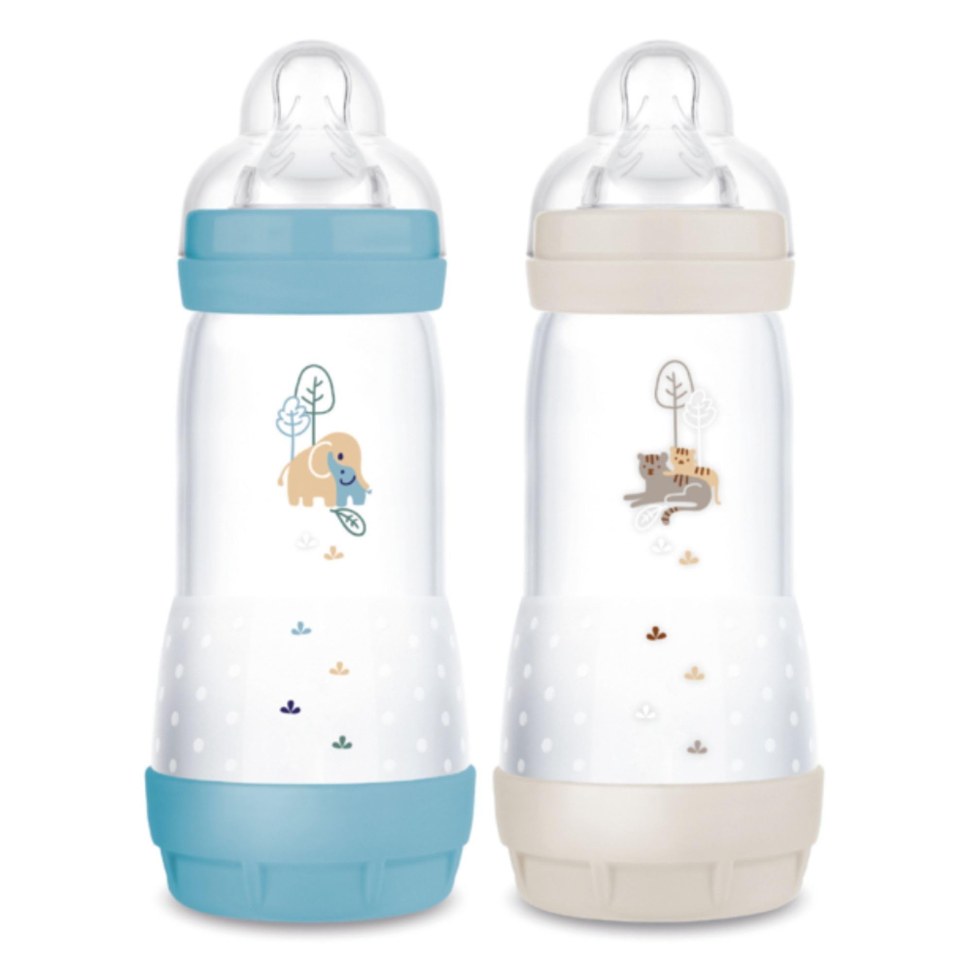 MAM | Set di 2 biberon Easy Start Anti-Colica 4+ mesi a flusso rapido (2 x 320 ml) Oceano + Sabbia - Biberon per ridurre le coliche e il disagio del bambino - Biberon per l'allattamento